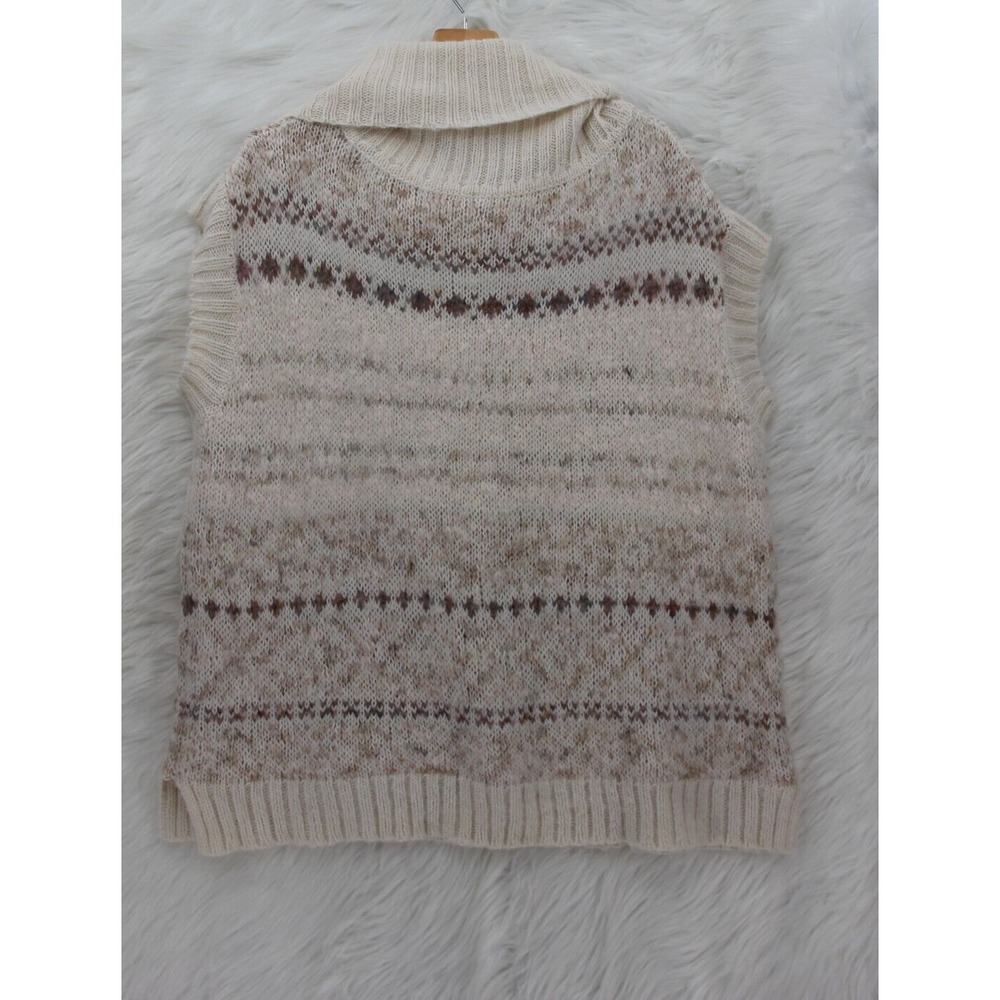 Free People Sweater Women's L Ivory Pink Sleeveless Cowl Neck Fair Isle Boho - Picture 9 of 11